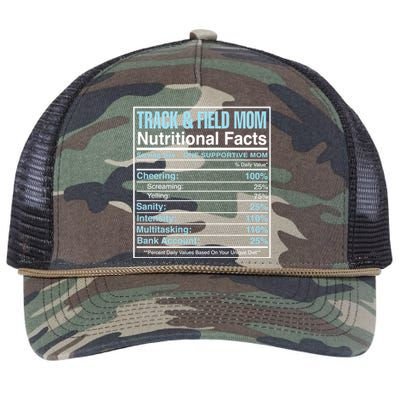 Track And Field Mom Nutritional Facts Marathon Runners Mama Gift Retro Rope Trucker Hat Cap