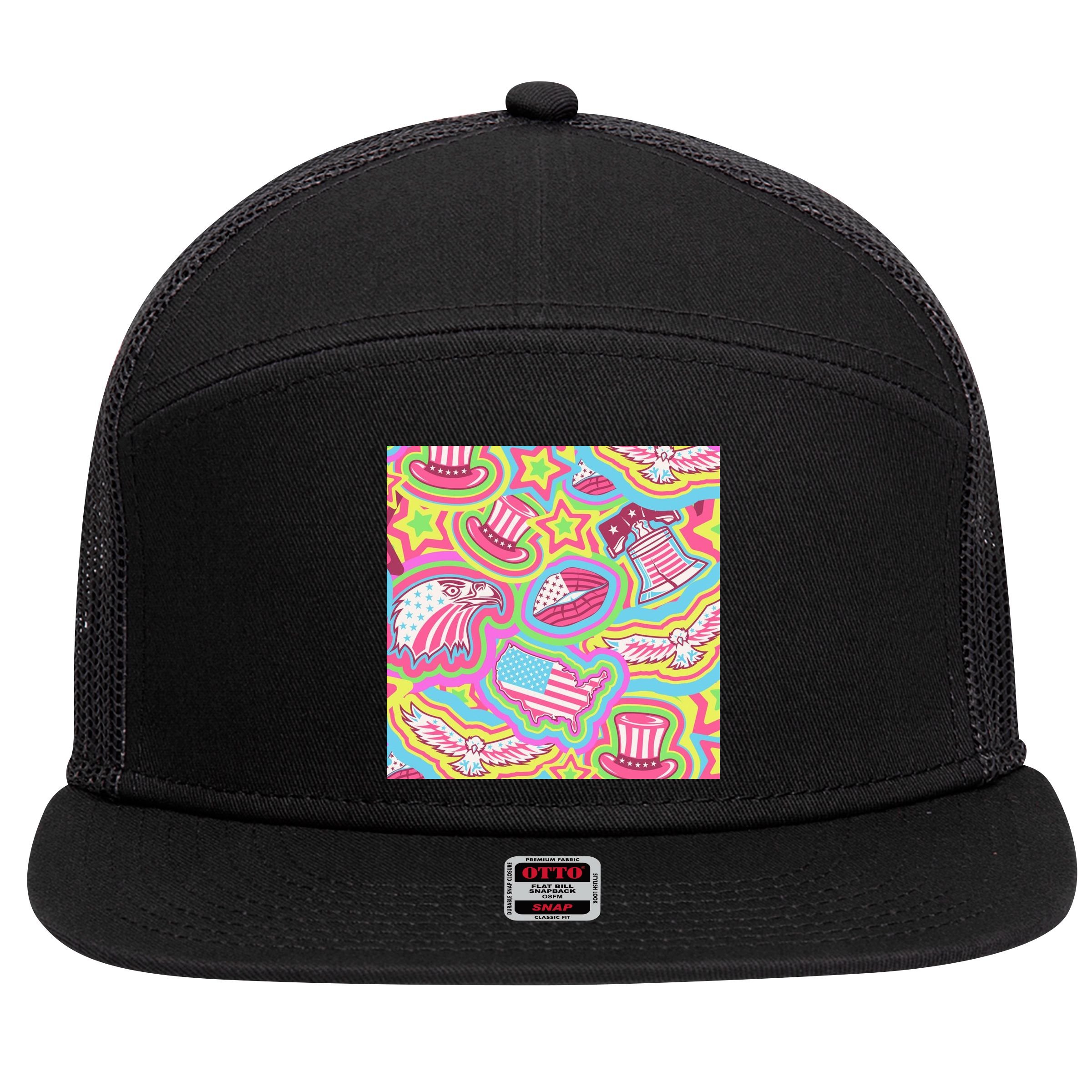 Trippy American Flag Pattern 7 Panel Mesh Trucker Snapback Hat