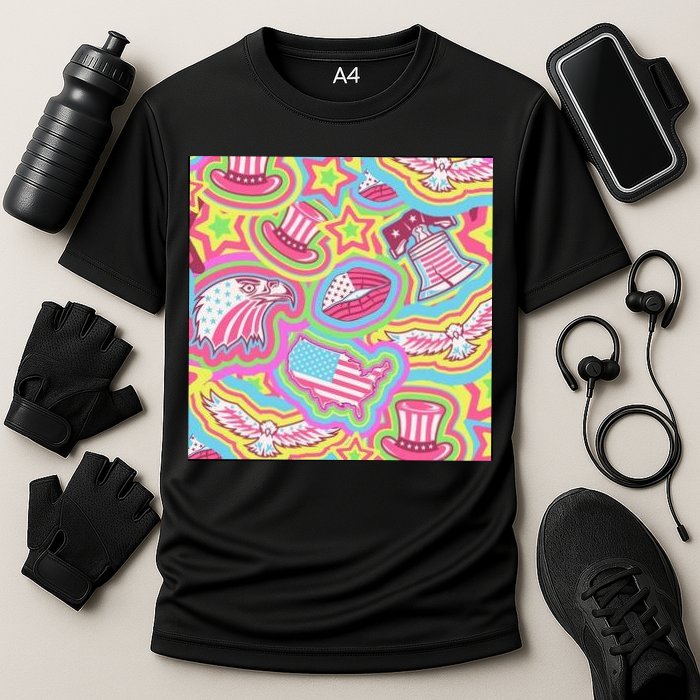 Trippy American Flag Pattern Performance Shirt
