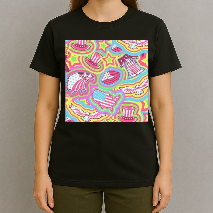 Trippy American Flag Pattern T-Shirt