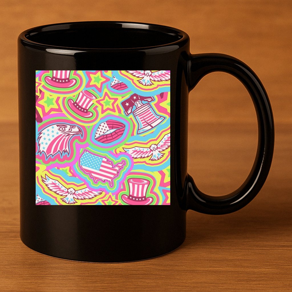 Trippy American Flag Pattern 11oz C Handle Ceramic Mug