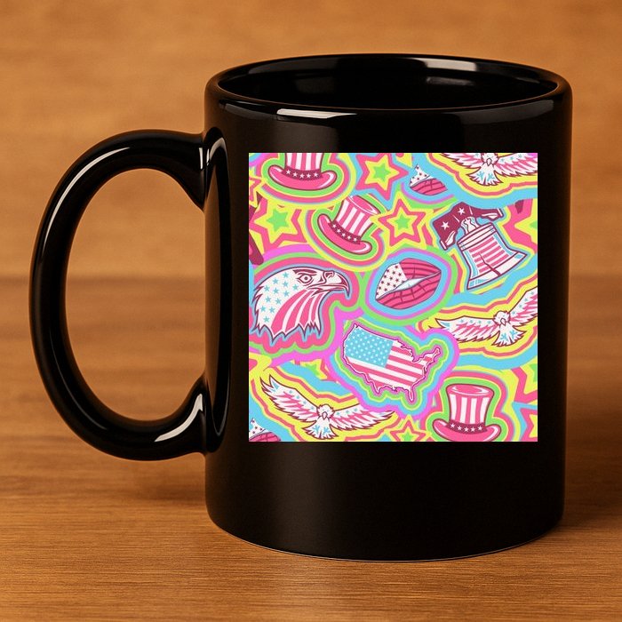 Trippy American Flag Pattern 11oz C Handle Ceramic Mug