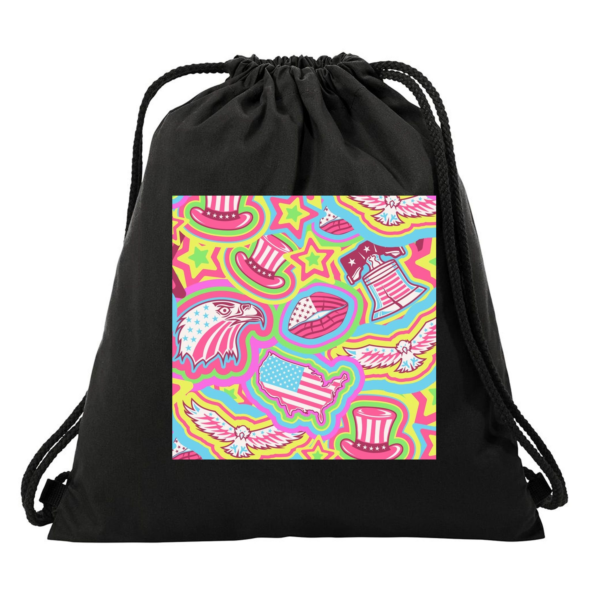 Trippy American Flag Pattern Drawstring Bag