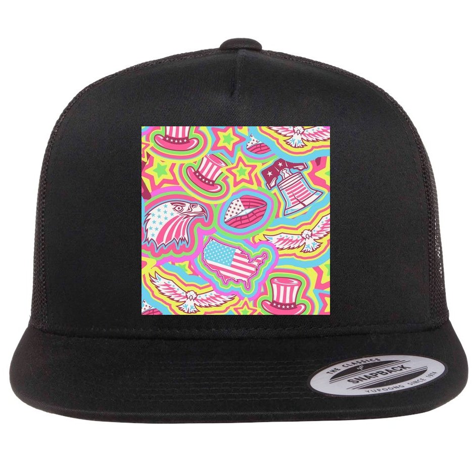 Trippy American Flag Pattern Flat Bill Trucker Hat