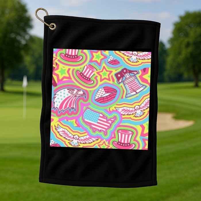 Trippy American Flag Pattern Golf Towel