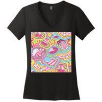 Trippy American Flag Pattern Women's V-Neck T-Shirt