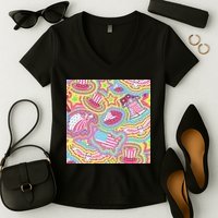 Trippy American Flag Pattern Women's V-Neck T-Shirt