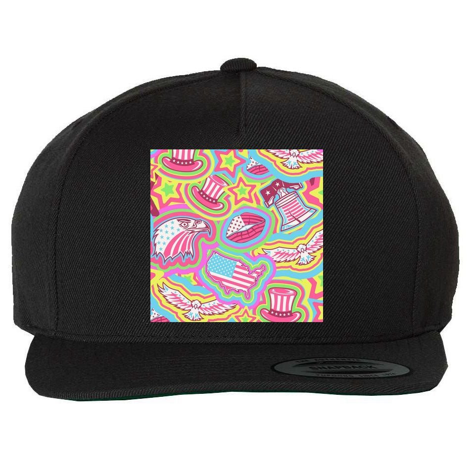 Trippy American Flag Pattern Wool Snapback Cap