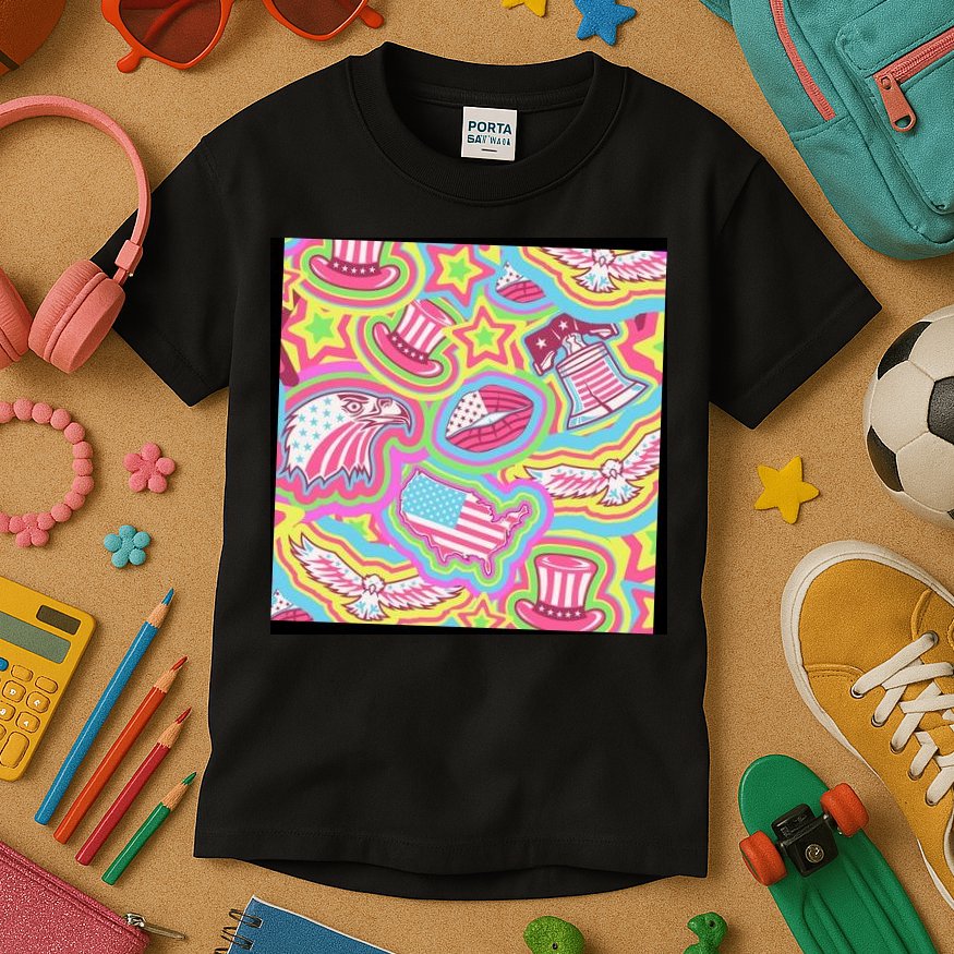 Trippy American Flag Pattern Kids T-Shirt