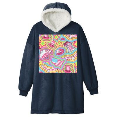 Trippy American Flag Pattern Hooded Wearable Blanket