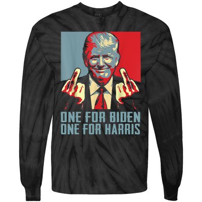 Trump-Middle-Finger-Biden-Harris-Republican American Flag  Tie-Dye Long Sleeve Shirt