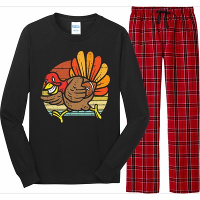 Turkey American Football Retro Thanksgiving Sports Funny Long Sleeve Pajama Set