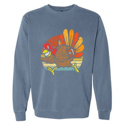 Turkey American Football Retro Thanksgiving Sports Funny Garment-Dyed Sweatshirt