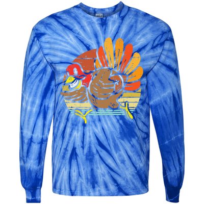 Turkey American Football Retro Thanksgiving Sports Funny Tie-Dye Long Sleeve Shirt