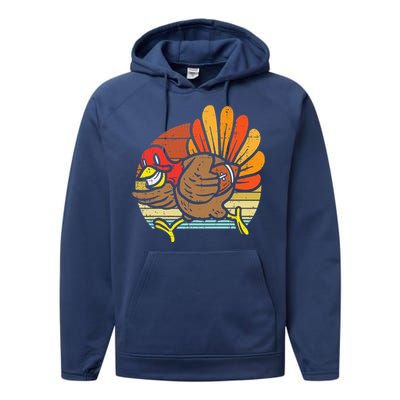 Turkey American Football Retro Thanksgiving Sports Funny Performance Fleece Hoodie