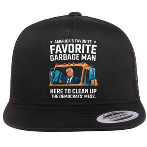 Trump AmericaS Favorite Garbage Man Trump In Trash Truck Flat Bill Trucker Hat