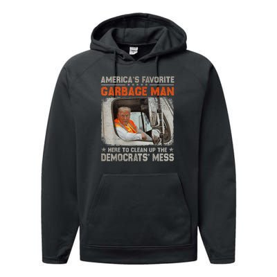 Trump AmericaS Favorite Garbage Man Trump In Trash Truck Performance Fleece Hoodie