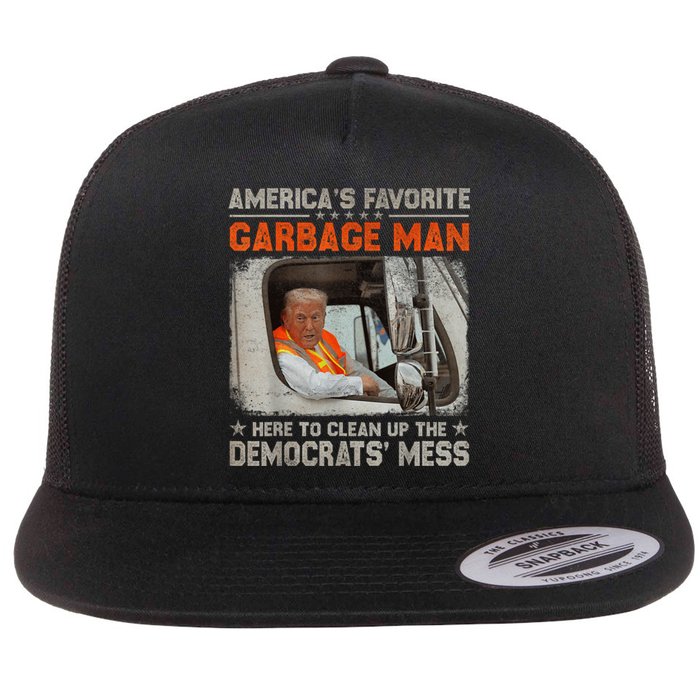 Trump AmericaS Favorite Garbage Man Trump In Trash Truck Flat Bill Trucker Hat