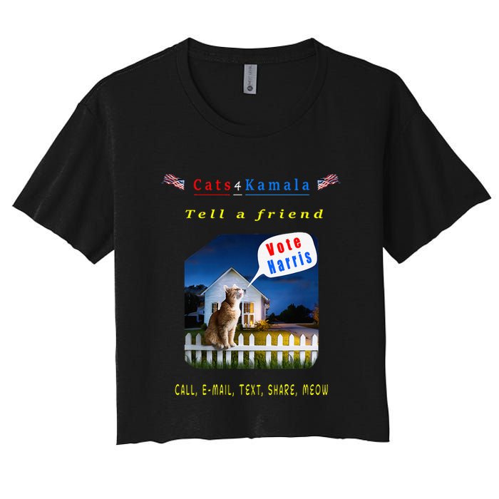 Tell A Friend Cat On A Fence Cats For Kamala Women's Crop Top Tee