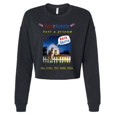 Tell A Friend Cat On A Fence Cats For Kamala Cropped Pullover Crew