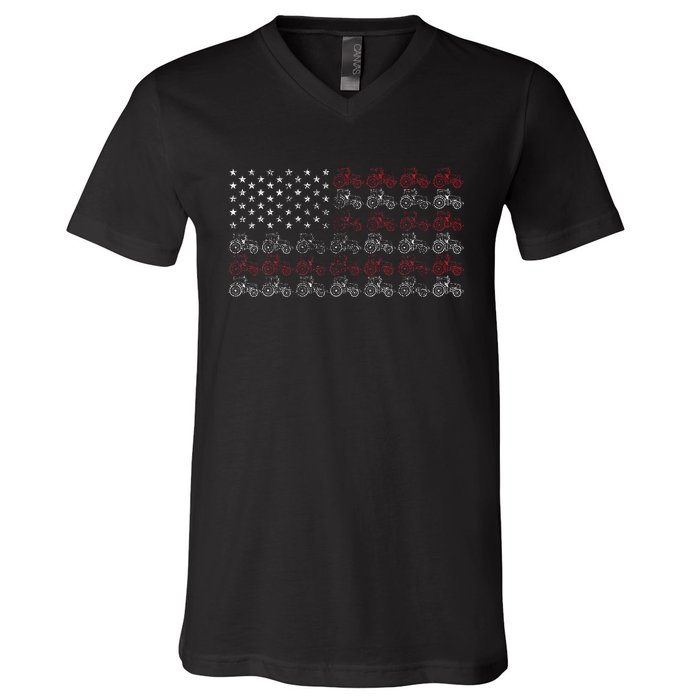 Tractor American Flag Farmer V-Neck T-Shirt