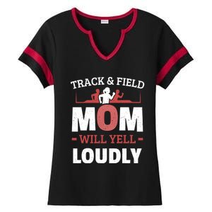 Track And Field Mom Will Yell Loudly Running Runner Cute Gift Ladies Halftime Notch Neck Tee