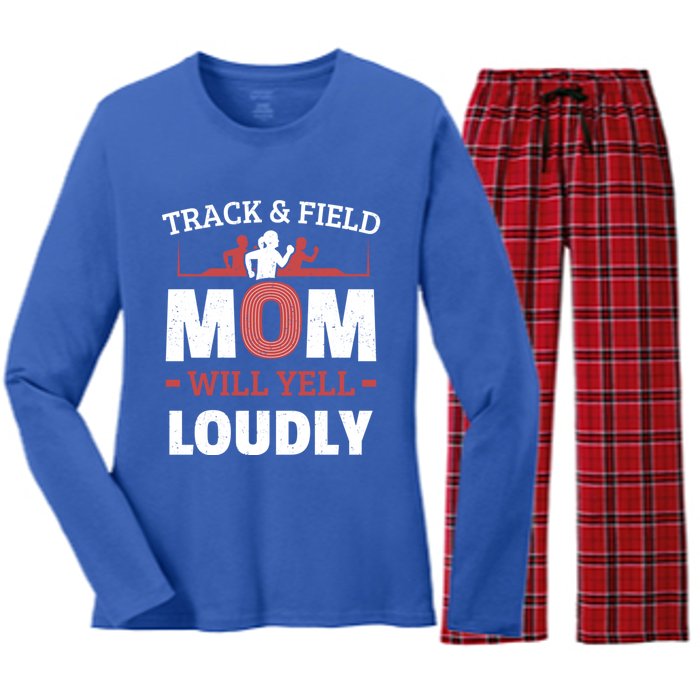 Track And Field Mom Will Yell Loudly Running Runner Cute Gift Women's Long Sleeve Flannel Pajama Set 