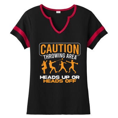 Track And Field Thrower Caution Throwing Area Shot Put Ladies Halftime Notch Neck Tee