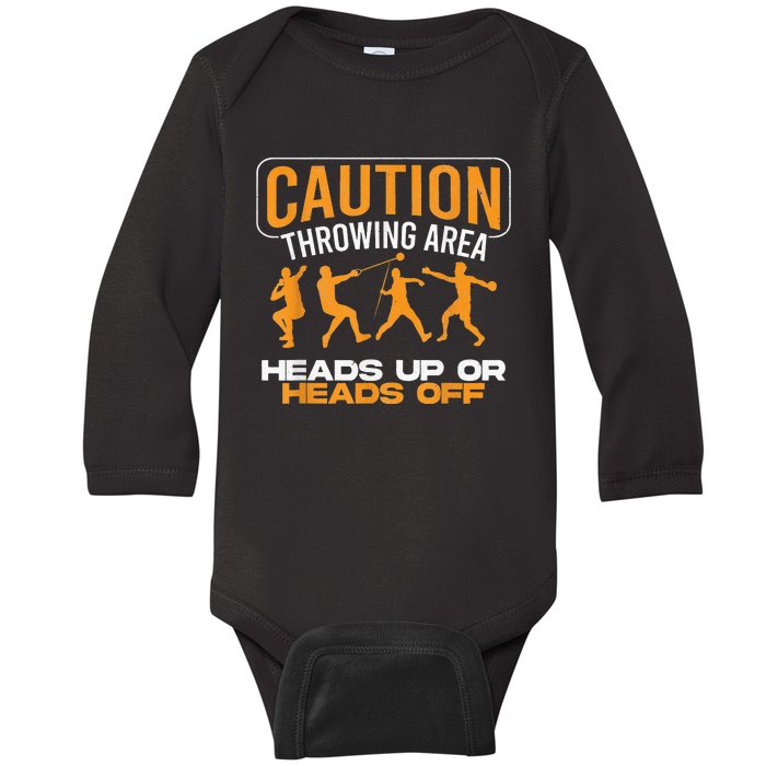 Track And Field Thrower Caution Throwing Area Shot Put Baby Long Sleeve Bodysuit