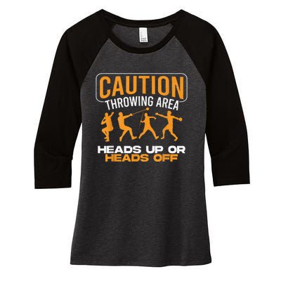 Track And Field Thrower Caution Throwing Area Shot Put Women's Tri-Blend 3/4-Sleeve Raglan Shirt