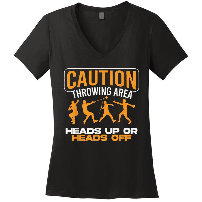 Track And Field Thrower Caution Throwing Area Shot Put Women's V-Neck T-Shirt