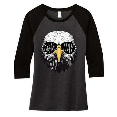 Touchdown American Football Game Day Thanksgiving Bald Eagle Women's Tri-Blend 3/4-Sleeve Raglan Shirt