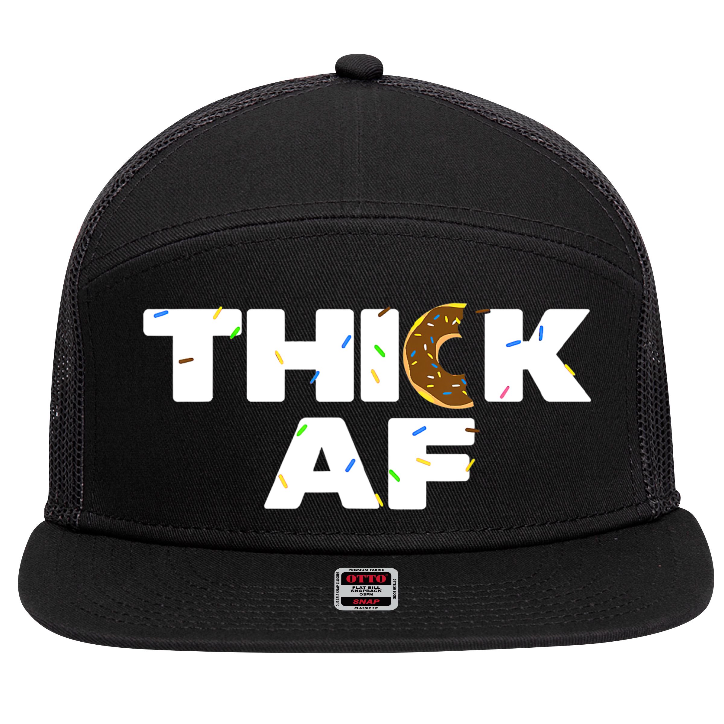 Thick AF Funny Donut Fitness Weightlifting 7 Panel Mesh Trucker Snapback Hat