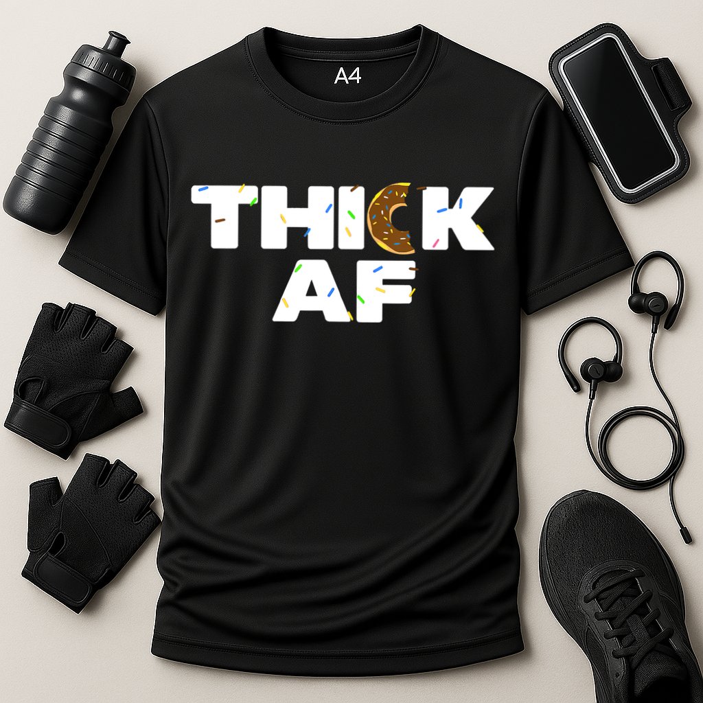 Thick AF Funny Donut Fitness Weightlifting Cooling Performance Crew T-Shirt