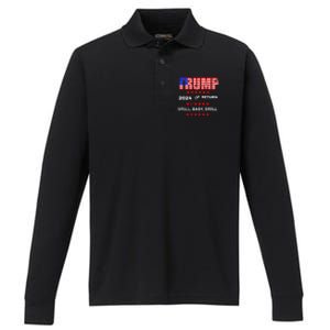 Trump American Flag Patriotic Fourth Of July Usa Drill Gift Performance Long Sleeve Polo