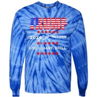 Trump American Flag Patriotic Fourth Of July Usa Drill Gift Tie-Dye Long Sleeve Shirt