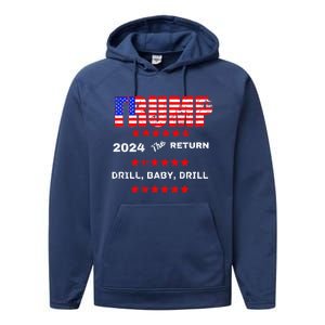 Trump American Flag Patriotic Fourth Of July Usa Drill Gift Performance Fleece Hoodie