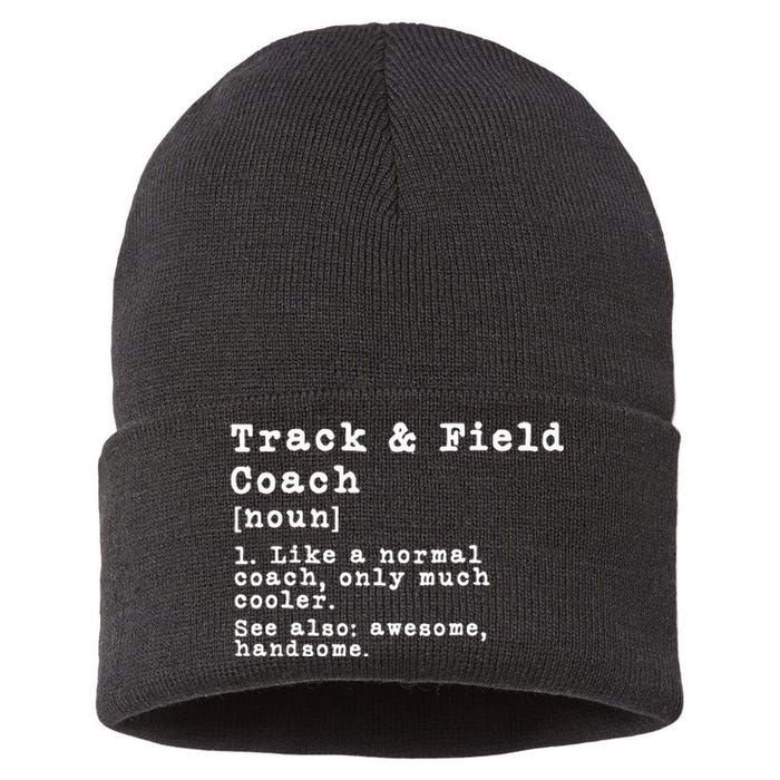 Track And Field Coach Definition Funny Trainer Gift Present Sustainable Knit Beanie