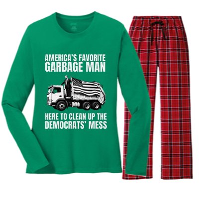 Trump AmericaS Favorite Garbage Man Trash Truck Women's Long Sleeve Flannel Pajama Set 