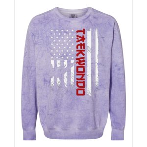 Taekwondo American Flag Taekwondo Fighter Us Flag Colorblast Crewneck Sweatshirt