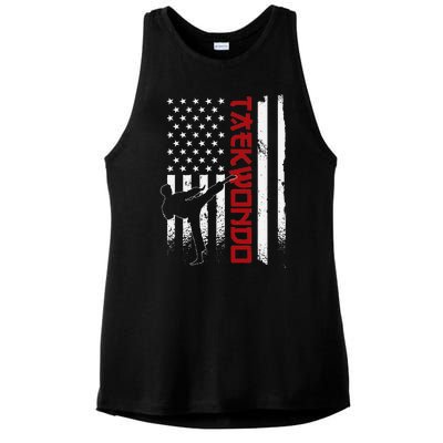 Taekwondo American Flag Taekwondo Fighter Us Flag Ladies PosiCharge Tri-Blend Wicking Tank