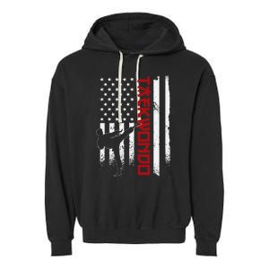 Taekwondo American Flag Taekwondo Fighter Us Flag Garment-Dyed Fleece Hoodie