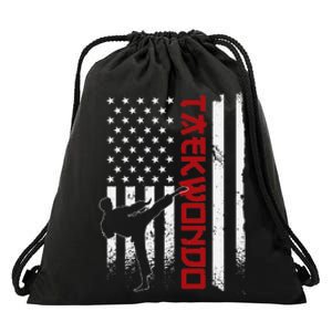 Taekwondo American Flag Taekwondo Fighter Us Flag Drawstring Bag