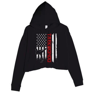 Taekwondo American Flag Taekwondo Fighter Us Flag Crop Fleece Hoodie