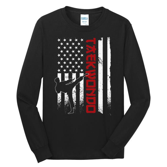 Taekwondo American Flag Taekwondo Fighter Us Flag Tall Long Sleeve T-Shirt