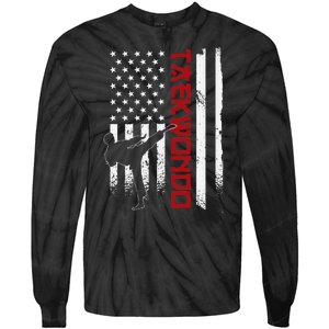 Taekwondo American Flag Taekwondo Fighter Us Flag Tie-Dye Long Sleeve Shirt