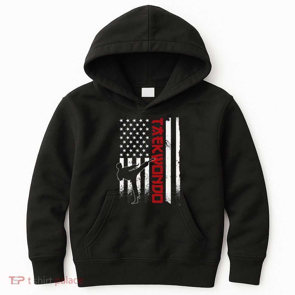 Taekwondo American Flag Taekwondo Fighter Us Flag Kids Hoodie