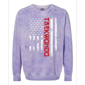 Taekwondo American Flag Taekwondo Fighter Us Flag Colorblast Crewneck Sweatshirt