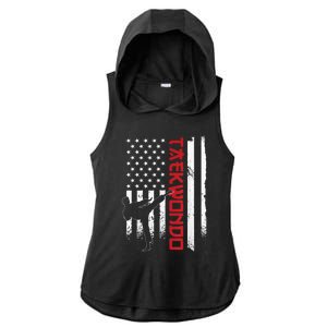 Taekwondo American Flag Taekwondo Fighter Us Flag Ladies PosiCharge Tri-Blend Wicking Draft Hoodie Tank