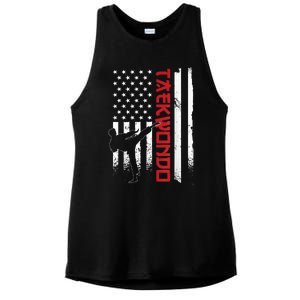 Taekwondo American Flag Taekwondo Fighter Us Flag Ladies PosiCharge Tri-Blend Wicking Tank